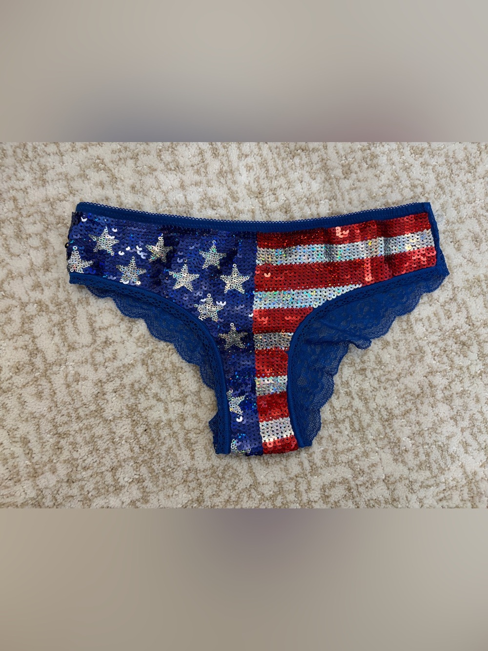 Like New Victoria’s Secret Pink American Flag Sequin & Lace Cheeky Panties - XS